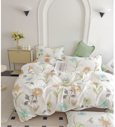 Florida Tulip 100% Pure Cotton Quality King Size Elastic Fitted Bedsheet with Coordinated Pillow Covers